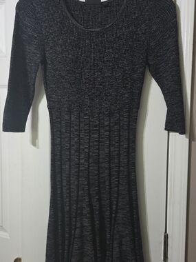 New No Tag Nina Leonard Black Heathered Ribbed Fit-and-Flare Long Sleeve Dress M